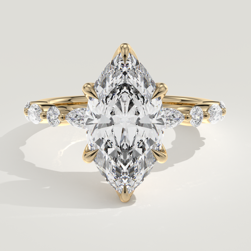 Belle lab-grown diamond ring, band of alternating marquise and round diamonds - Yellow Gold
